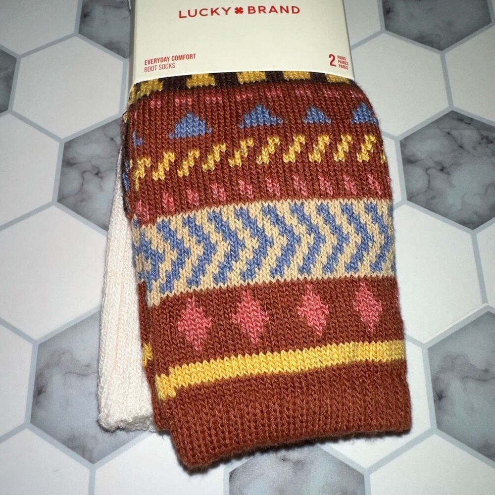 Lucky Brand Women’s Everyday Comfort Boot Socks Patterned 2 Pairs NWT - Picture 2 of 5